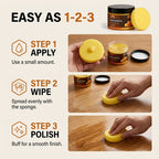 Wood Beeswax Protector Polish with Polishing Sponge – Non-Greasy Formula Boosts Gloss & Durability for Cabinets, Stairs, Cutting Boards & Hardwood Furniture