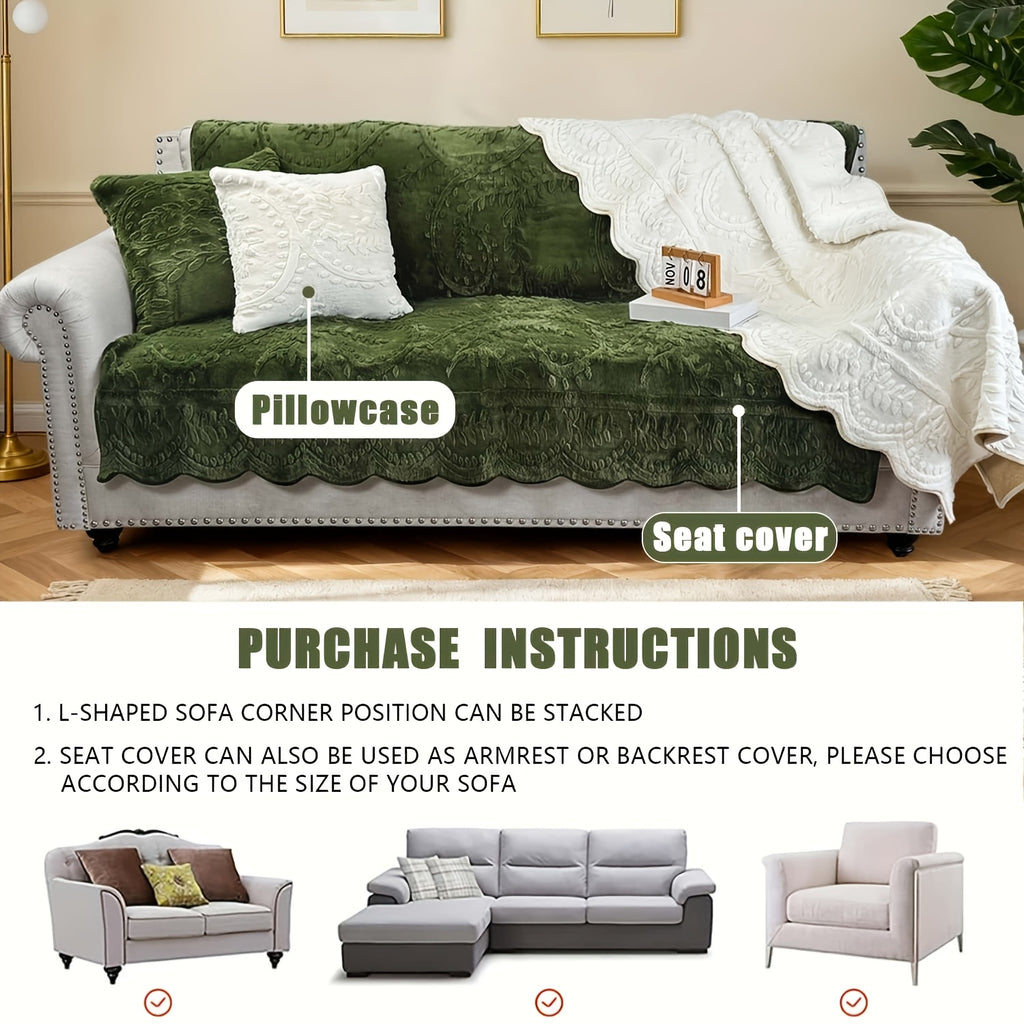Plush Sofa Cover Faux Rabbit Fur Non-Slip, Thickened Quilted Sofa Cushion Cover Machine Washable, Warm Breathable Pet-Friendly Couch Pad for Living Room, Bedroom & Office