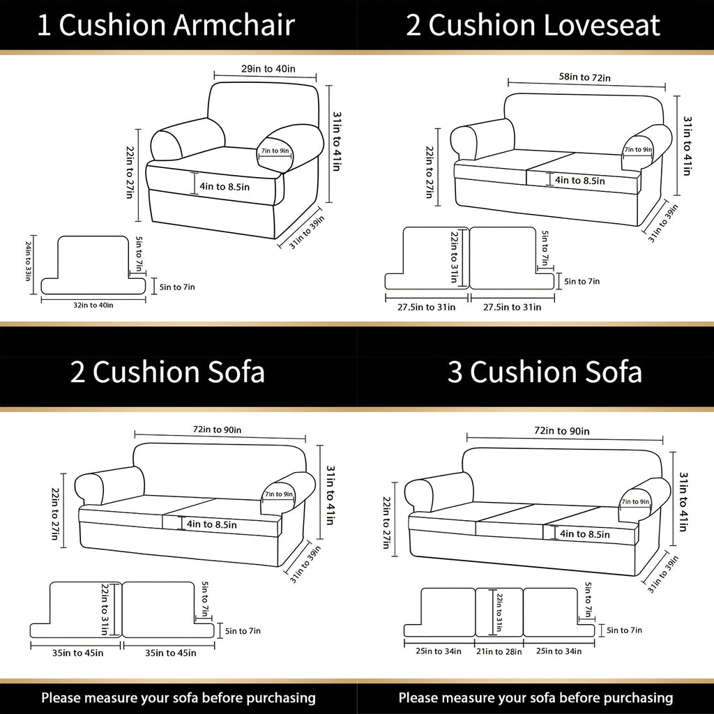 T Cushion Loveseat Slipcover 3-Piece Set, Stretch Sofa Covers for 2-Cushion Couch with 2 Individual T-Shape Seat Covers, Machine Washable Furniture Protector for Living Room, Wrinkle Free