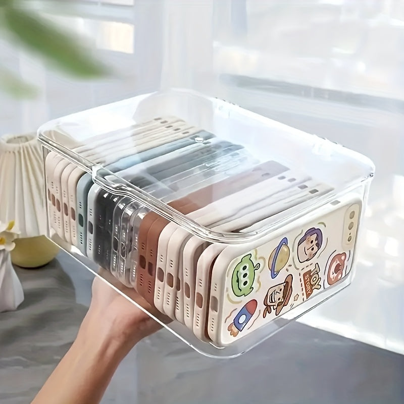 Acrylic Clear Desktop Storage Box with Lid – Smartphone Case Holder & Desk Drawer Organizer for Home Office Accessories, Storage Bins for Home Organization