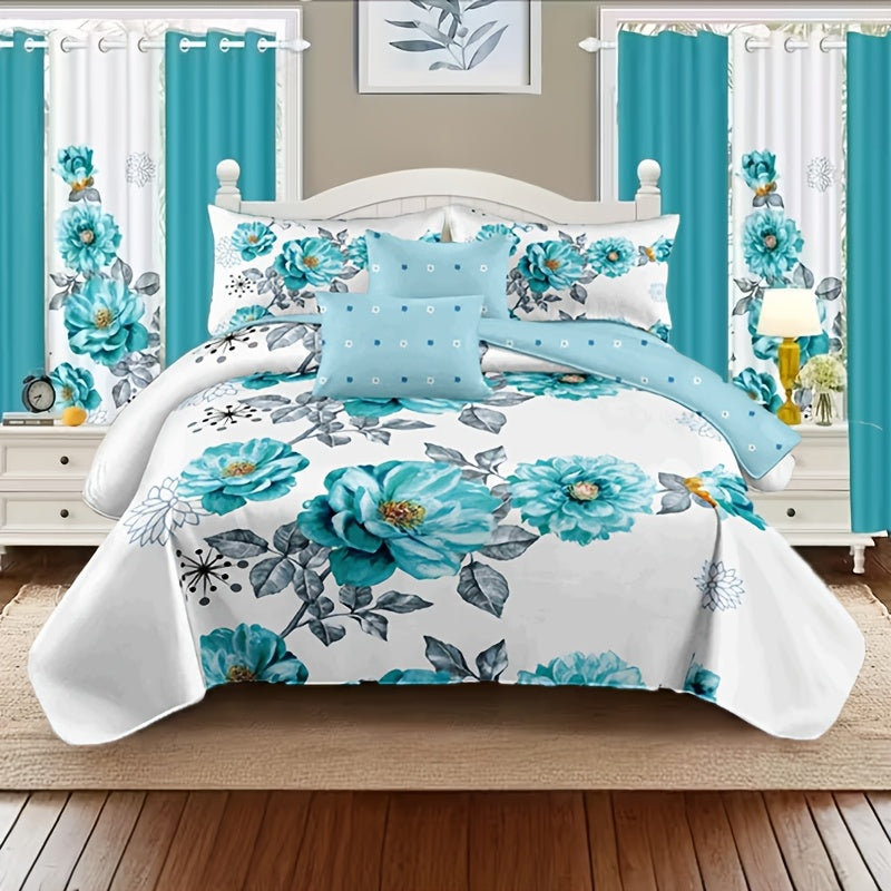 Teal Floral Comforter Set 2/3pcs - Gradient Oil Painting Style Elegant Botanical Floral All-Season Luxury Quilt Set Soft Lightweight Breathable Microfiber Twin Queen King