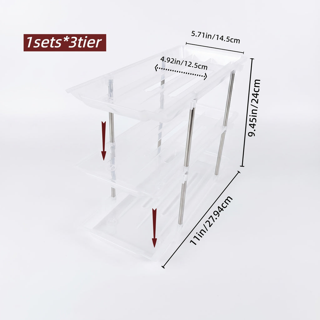Can Organizer Rack for Fridge & Pantry 3-Tier Stackable Rolling Soda Can Dispenser Clear Plastic Space-Saving Canned Food Storage — 1 or 3 Sets