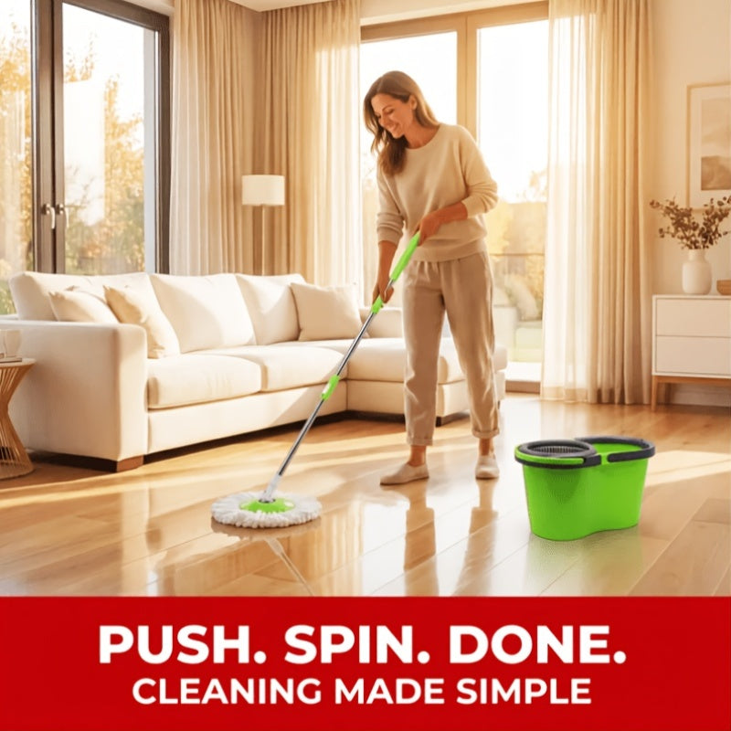 Spin Mop & Bucket with Wringer Set – Large No-Bend No-Splash Floor Mop with Dual Refills, Black Red or Mint Green