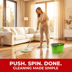 Spin Mop & Bucket with Wringer Set – Large No-Bend No-Splash Floor Mop with Dual Refills, Black Red or Mint Green