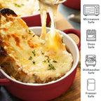 Mini Cocotte Set of 4 - 12oz Ceramic Casserole Dishes with Handles & Lids - Small Baking Ramekins Oven Microwave Dishwasher Safe, French Style Individual Serving Dishes, Red Blue White