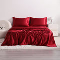 Cooling Satin Bed Sheet Set 4-Piece – Hypoallergenic Breathable Deep Pocket Flat & Fitted Sheet with Pillowcases, 300 GSM, 15 Colors, Twin to Cal King