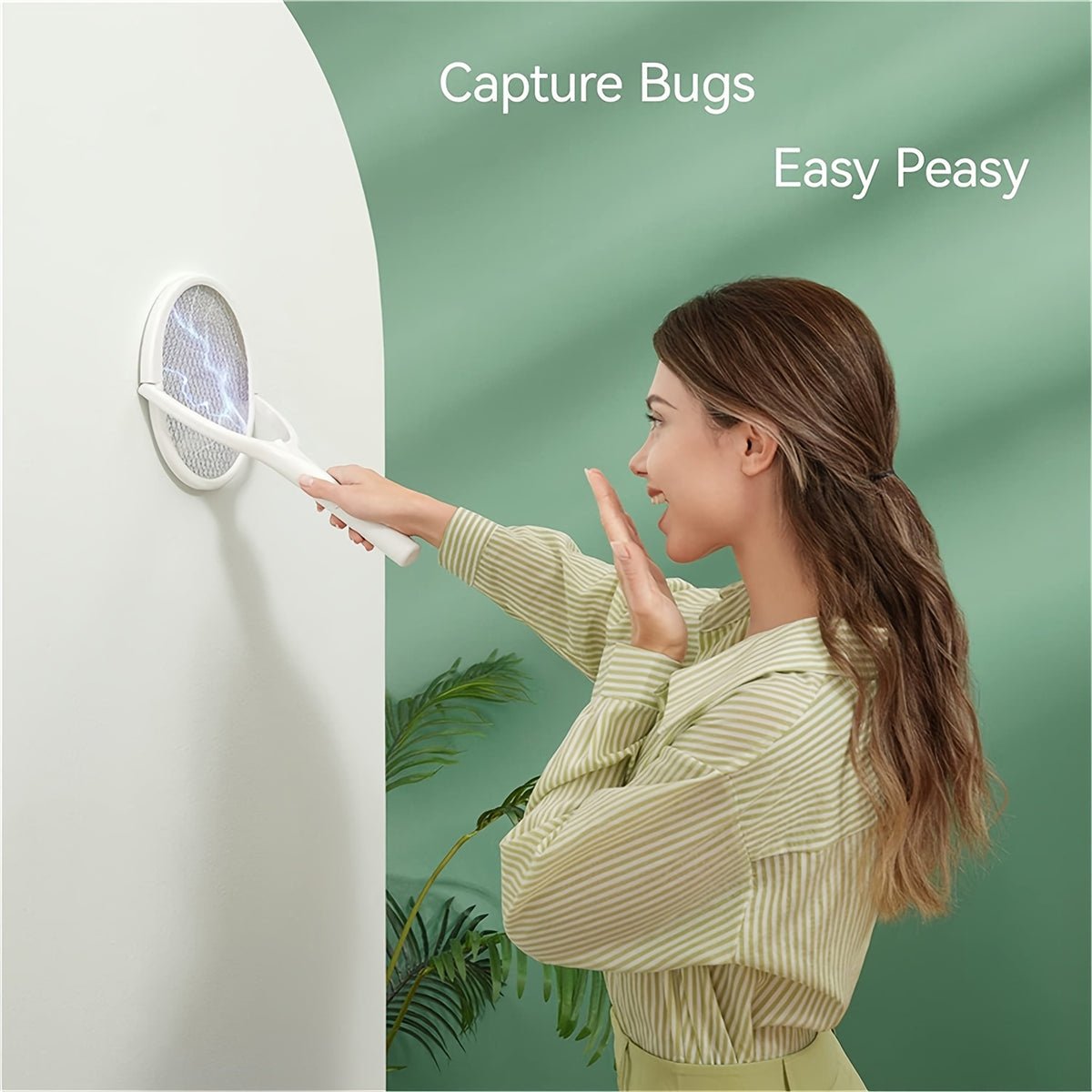 6-in-1 Electric Mosquito Swatter Bug Zapper Racket USB Rechargeable Telescopic Pole 90° Rotating Grid Wall Mount 3-Layer Safety Net UV Light for Indoor Outdoor Camping Patio