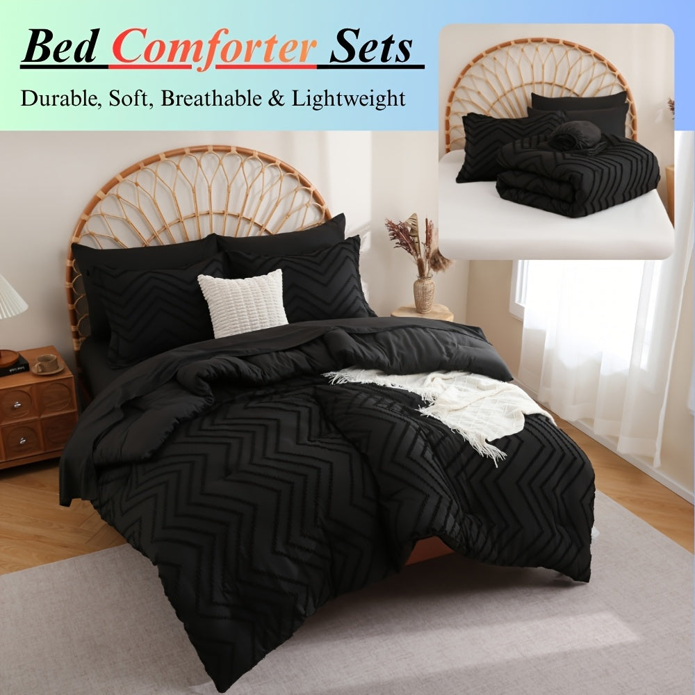 5/7pcs Pintuck Bed In A Bag Comforter Sets, Pinch Pleat Complete Bedding Sets with Comforter, Sheets & Pillowcases, Queen/King Size, All Season