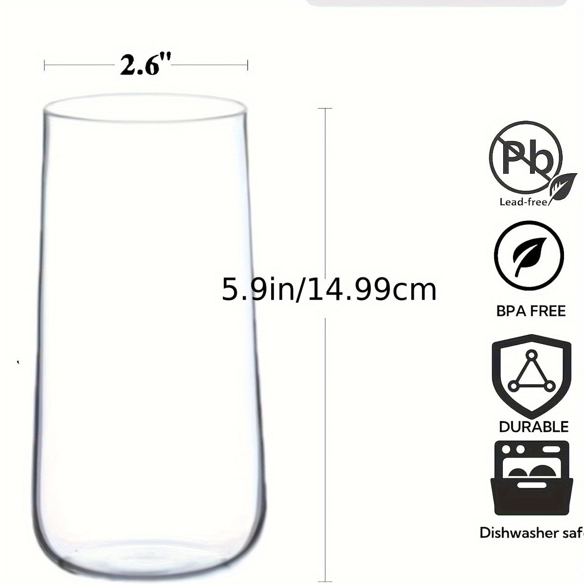 Large Water Glasses Set of 6 17.5oz – Clear Crystal Lightweight Borosilicate Drinking Glass Cups for Juice Iced Tea Mojito Kitchen Bar