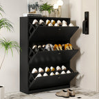 Flip Drawer Shoe Organizer Rack with 2 or 3 Drawers – Space-Saving Shoe Storage Cabinet for Entryway Hallway Bedroom, 3 Colors White Black Rustic Brown