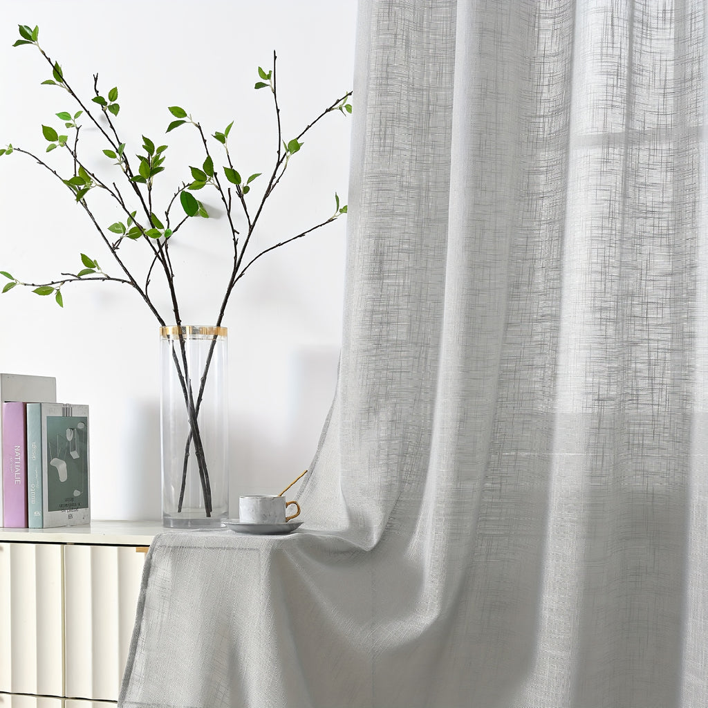 Linen Textured Semi-Sheer Grommet Curtains – Light Filtering Farmhouse Panels | Set of 2
