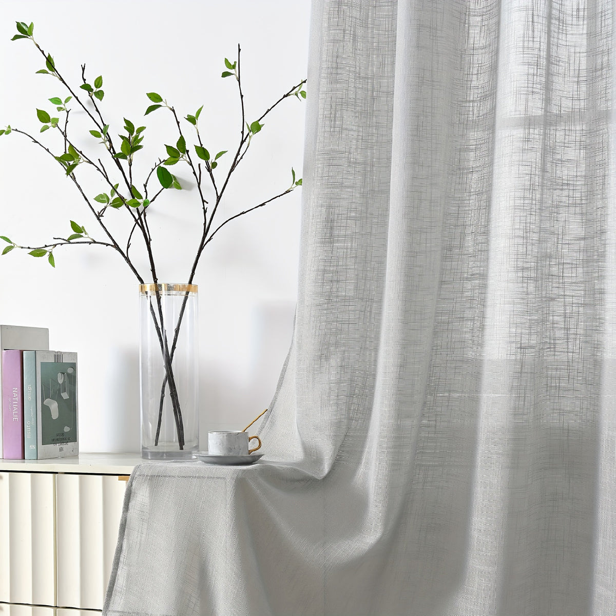 Linen Textured Semi-Sheer Grommet Curtains – Light Filtering Farmhouse Panels | Set of 2