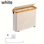 Bamboo Toilet Paper Storage Basket with Lid Holds 12 Rolls, Multi-Functional Bathroom Organizer with Tissue Holder Hook – Countertop Bathroom Decor, Black, Gray, White & Purple