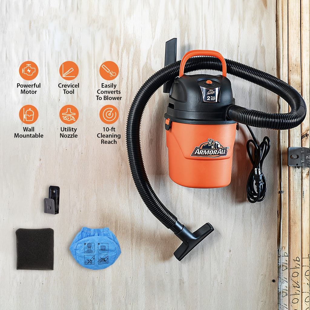 Wet Dry Vacuum Cleaner 1.5 Gallon 2 Peak HP – Portable Shop Vac with Blower Function, Compact for Car Interior, Garage & Home Use
