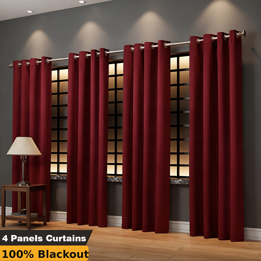 4-Panel Blackout Curtains Set Heat Insulating Noise Reducing Privacy Drapes for Bedroom Living Room Balcony – 6 Sizes 4 Colors