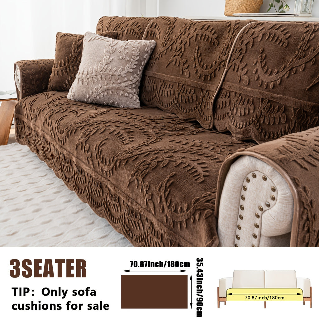 Plush Sofa Cover Faux Rabbit Fur Non-Slip, Thickened Quilted Sofa Cushion Cover Machine Washable, Warm Breathable Pet-Friendly Couch Pad for Living Room, Bedroom & Office