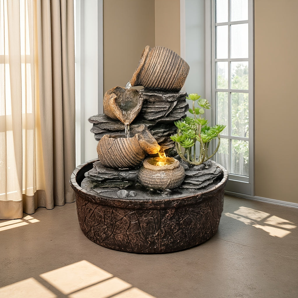 Three-Tier Tree Shaped Desktop Fountain – Flowing Water Feature Ornament for Office, Home & Living Room | Tabletop Zen Waterfall Decor | Art & Leisure Style Boss Desk Decoration Gift