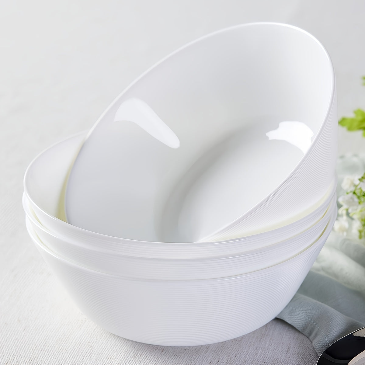 Large Opal Glass Soup Bowls Set of 4 – 38oz 7.5 Inch White Ramen Noodle Salad Bowls, Anti-Slip Anti-Scald, Dishwasher, Microwave & Refrigerator Safe