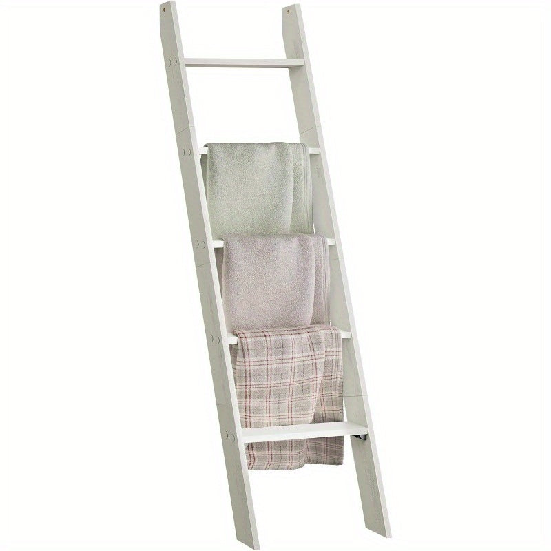 Blanket Ladder 5 Tier Farmhouse Decorative, Wood Ladder Rack for Blankets Towels & Quilts, 2-in-1 Ladder Shelf for Living Room Bedroom Bathroom Storage & Decor, Maroon Brown, Holds 17.6 lbs