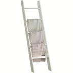 Blanket Ladder 5 Tier Farmhouse Decorative, Wood Ladder Rack for Blankets Towels & Quilts, 2-in-1 Ladder Shelf for Living Room Bedroom Bathroom Storage & Decor, Maroon Brown, Holds 17.6 lbs
