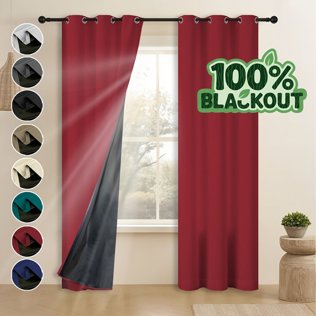 Grommet Blackout Curtains 2 Panels 100% Polyester for Bedroom, Living Room & Dining – Stainless Steel Rings, Black Backing, 8 Colors & 9 Sizes