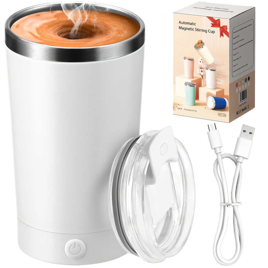 Self Stirring Mug 14oz Rechargeable – 316 Stainless Steel Automatic Magnetic Stirring Coffee Cup with Lid for Coffee, Tea & Hot Chocolate