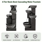 4-Tier Cascading Bowl Water Fountain 18.7" Floor Standing with LED Lights & Silent Pump – Indoor Waterfall Fountain for Home Decor, Office & Meditation