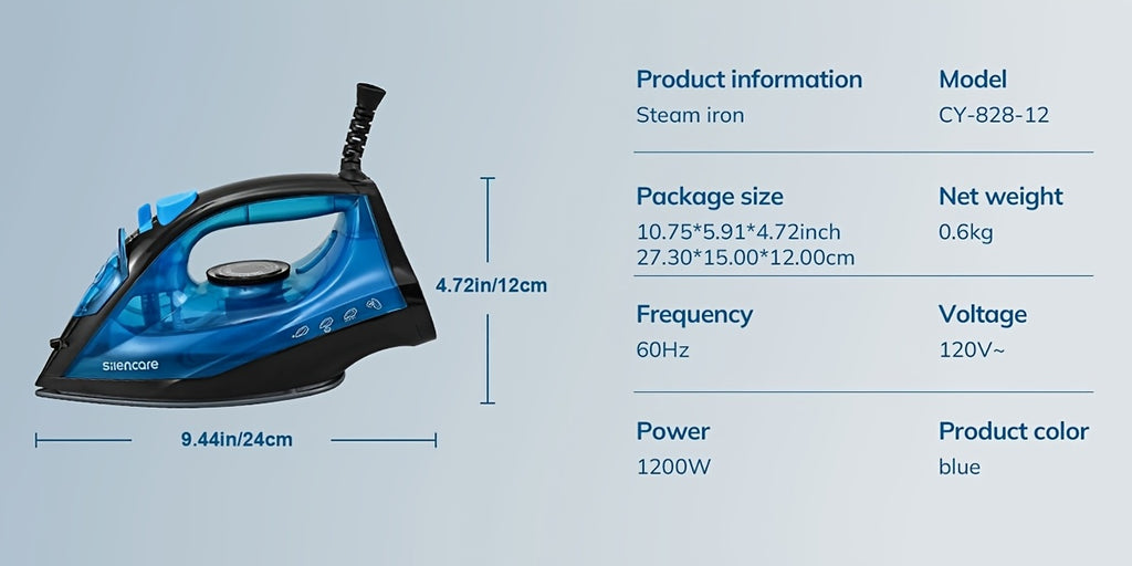 Clothes Steamer Handheld Garment Steamer Non-Stick Plate High Pressure Anti-Calc Fast Heating Adjustable Temperature Dry Wet Travel Essential Blue