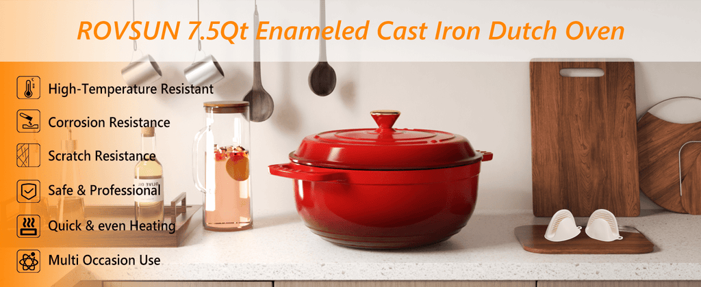 Dutch Oven 5QT 6QT 7.5QT Enameled Cast Iron Cookware with Lid Silicone Handles Oven Safe 500°F Bread Baking Stews Roasts Multiple Colors