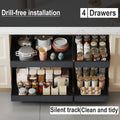 Slide-Out Cabinet Organizer Drawer – Heavy Duty 2 or 4 Drawer, 17" Deep Expandable 12.6"-20.6" Wide, Ultra-Quiet Rails, Anti-Rust Carbon Steel, Adhesive or Drill Mount for Kitchen, Bathroom & Garage