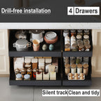 Slide-Out Cabinet Organizer Drawer – Heavy Duty 2 or 4 Drawer, 17" Deep Expandable 12.6"-20.6" Wide, Ultra-Quiet Rails, Anti-Rust Carbon Steel, Adhesive or Drill Mount for Kitchen, Bathroom & Garage