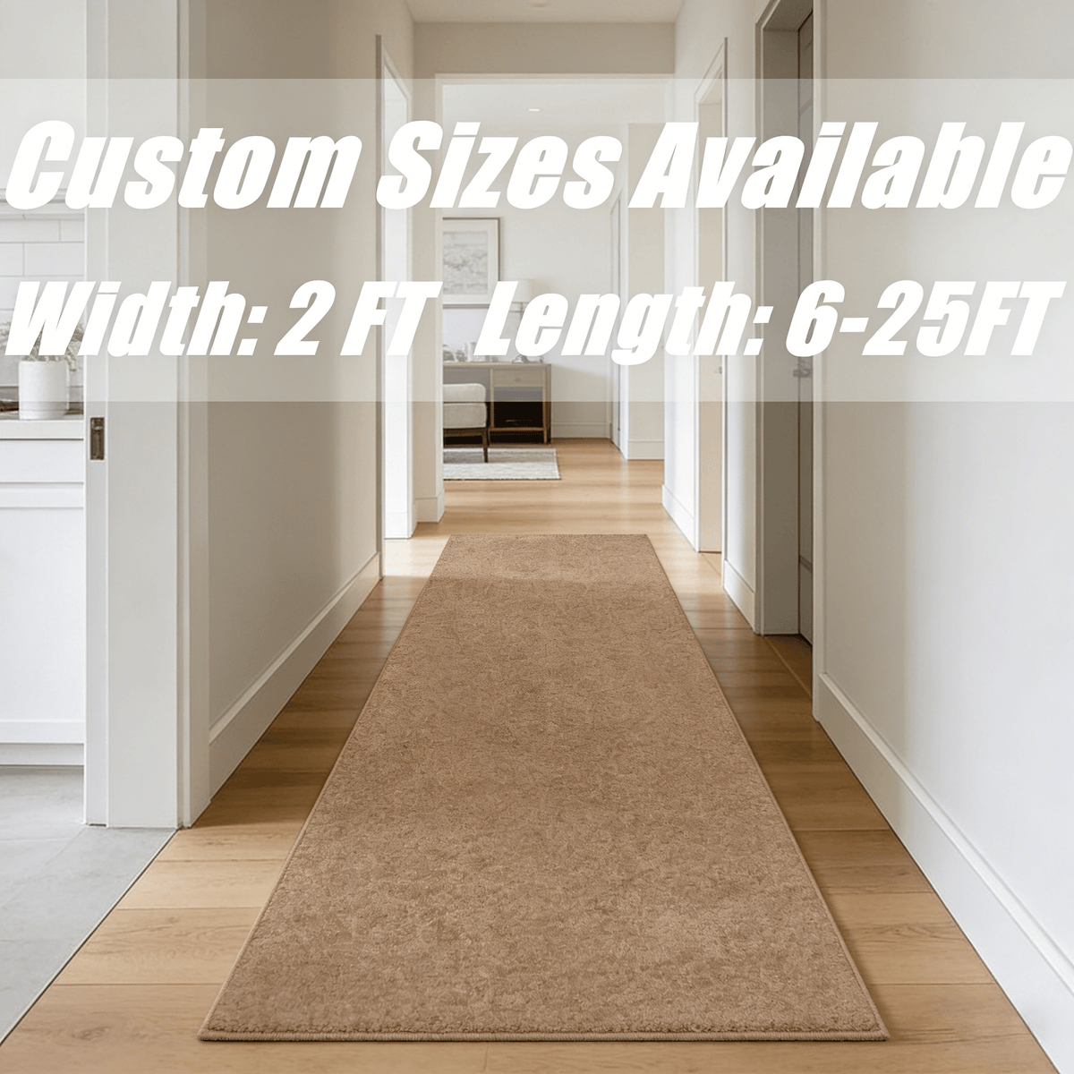 Runner Rug for Hallway Entryway Kitchen – Indoor Outdoor Non-Slip Rubber Backing, 200+ Custom Sizes, 8 Colors, Stain Resistant Low Pile Carpet Runner