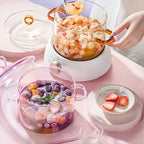 Pink Glass Cooking Pot 1500ml with Heart-Shaped Lid Boiling Stewing Multi-Function Glass Pot for Pasta Soup Congee Noodles Compatible with Electric Ceramic Stovetop