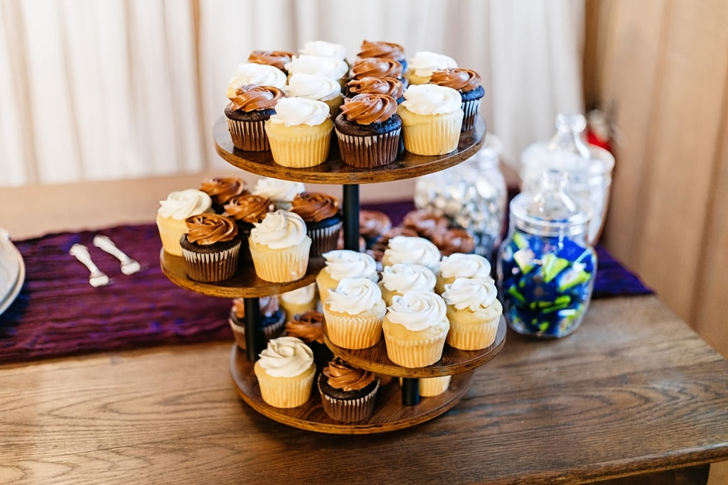 4 Tier Wood Cupcake Stand 360 Rotating Dessert Tower for 50 Cupcakes Farmhouse Tiered Cake Stand for Wedding Birthday Baby Shower Tea Party