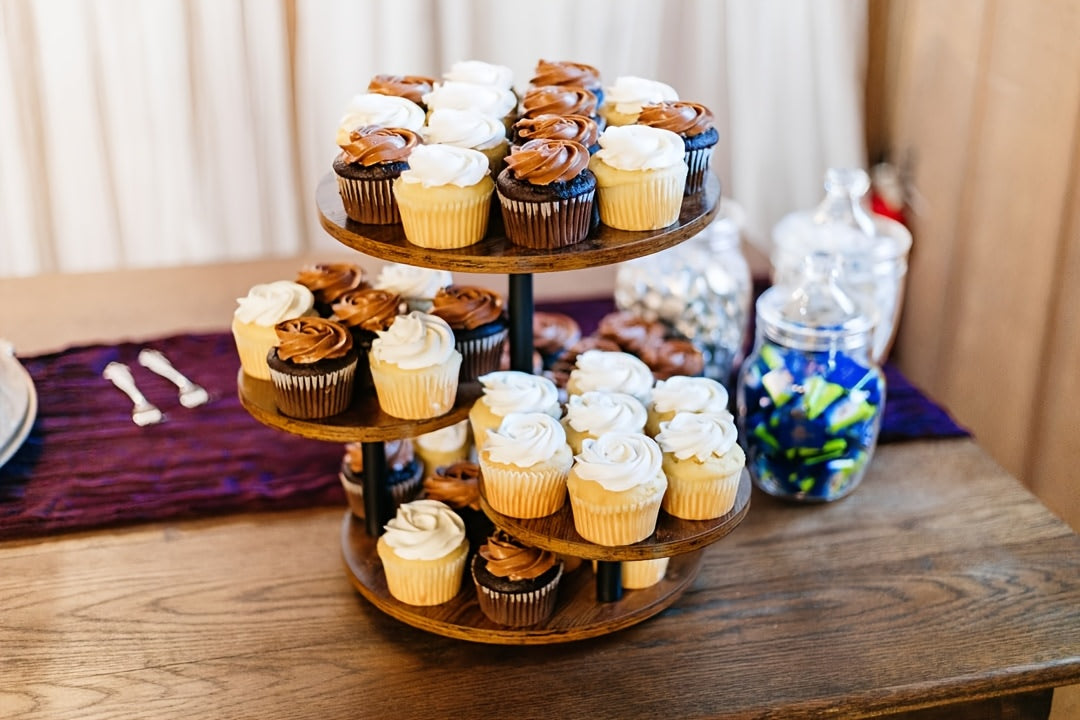 4 Tier Wood Cupcake Stand 360 Rotating Dessert Tower for 50 Cupcakes Farmhouse Tiered Cake Stand for Wedding Birthday Baby Shower Tea Party