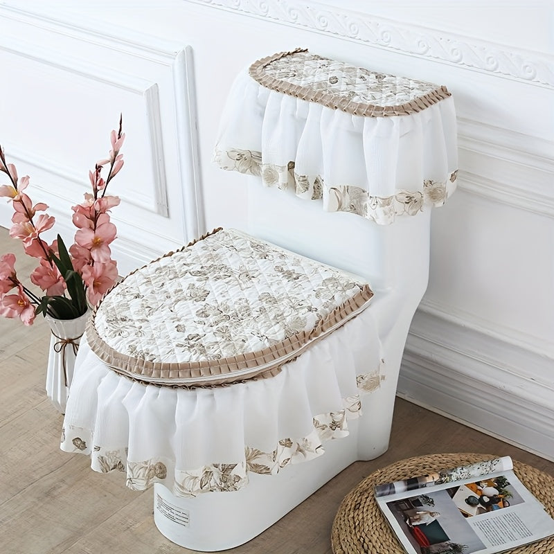 European Style Luxury Toilet 3-Piece Set – Non-Slip All-Season Toilet Seat Cover, Lid Cover & Bath Mat | Brown, Green, Black, Red