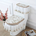 European Style Luxury Toilet 3-Piece Set – Non-Slip All-Season Toilet Seat Cover, Lid Cover & Bath Mat | Brown, Green, Black, Red