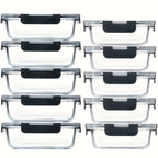Glass Food Storage Containers with Lids 10-Piece Set – Airtight Leak-Proof Meal Prep Bento Boxes, Microwave Oven Freezer & Dishwasher Safe