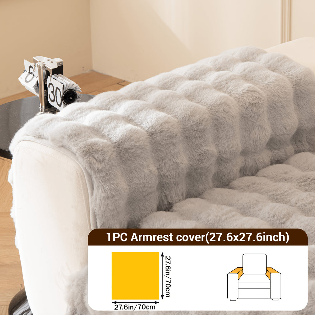 Faux Rabbit Fur Sofa Cover Non-Slip Stretchable Slipcover 3/4 Seat Bubble Soft Couch Protector – Breathable, Machine Washable, Fits Living Room, Bed & Dorm, Warm Home Decor Furniture Cover