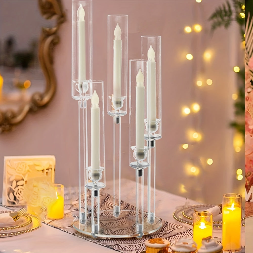 Clear Acrylic Candelabra Taper Candle Holder 5-Arm 6-Arm Wedding Centerpiece Dining Table Party Anniversary Decor