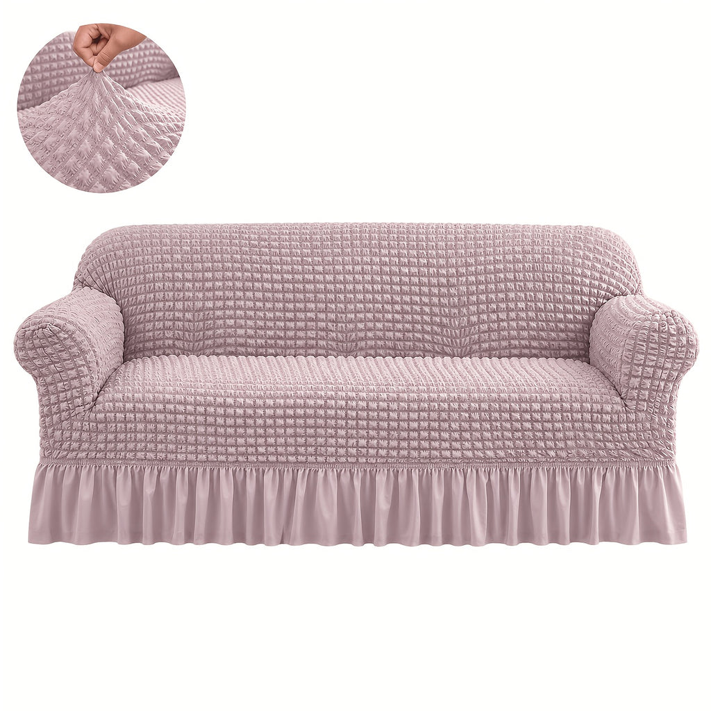 3D Bubble Texture Seersucker Sofa Cover One-Piece Elastic Band Closure Machine Washable – Solid Color Slipcover for Armchair Loveseat 1 2 3 4 Seater Sofa, Modern Home Decor