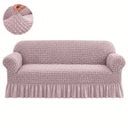 3D Bubble Texture Seersucker Sofa Cover One-Piece Elastic Band Closure Machine Washable – Solid Color Slipcover for Armchair Loveseat 1 2 3 4 Seater Sofa, Modern Home Decor