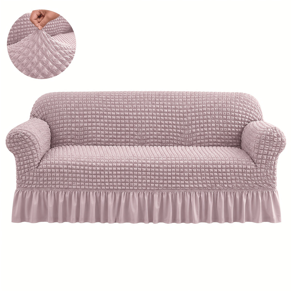 3D Bubble Texture Seersucker Sofa Cover One-Piece Elastic Band Closure Machine Washable – Solid Color Slipcover for Armchair Loveseat 1 2 3 4 Seater Sofa, Modern Home Decor