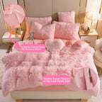 Velvet Duvet Cover Set Queen King Twin - Faux Down Flannel Bedding with Pillowcases & Bonus Heart Pillow, Zipper Closure Plush Thermal All-Season, 8 Colors 3/4-Piece