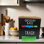 Wooden Trash Bag Dispenser Hanging Rack Under Sink Organizer for Garbage Bags Shopping Bags Tissues – Easy Install Space-Saving Kitchen Storage
