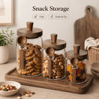 Airtight Glass Canisters Set of 3 with Spoon - Leak-Proof Kitchen Storage Jars for Coffee, Sugar, Flour & Tea, Round Glass Jars with Dark Brown Lids for Pantry & Countertop