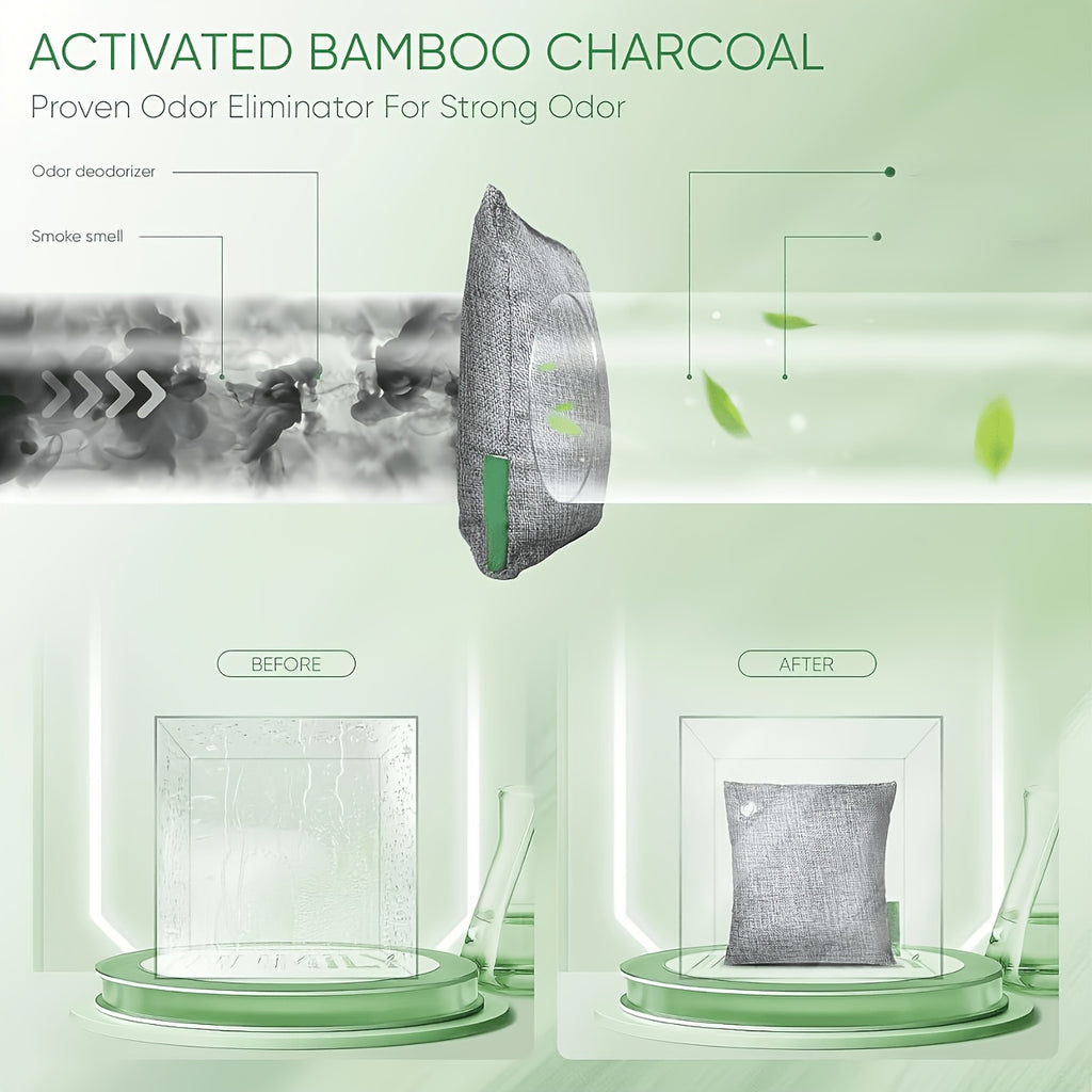 Bamboo Charcoal Odor Absorber Bags, Activated Charcoal Air Purifying Odor Eliminator for Home Car Closet Pet & Smoke Room, Natural Unscented Deodorizer, 6-Grid or 10-Pack