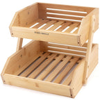 3 Tier Bamboo Fruit Basket Rack Large Capacity Countertop Kitchen Storage for Fruits Vegetables & Bread – Natural Wood Ventilated Design