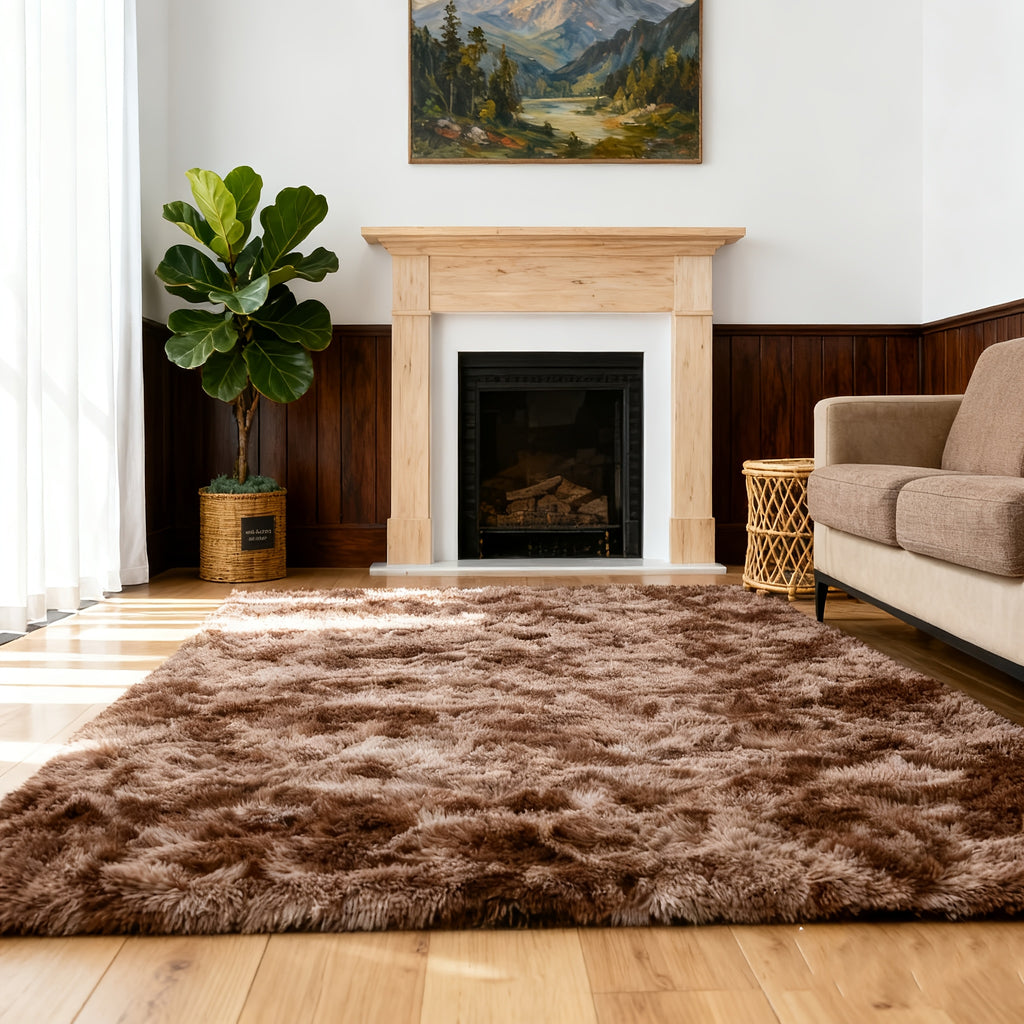 Tie-Dye Plush Shag Rug Non-Slip Machine Washable Furry Floor Carpet for Living Room Bedroom Office Multiple Sizes Tie-Dye Pink Tie-Dye Coffee