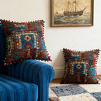 2-Pack Turkish Moroccan Throw Pillows with Inserts Reversible Floral Boho Decorative Pillow 18x18 Inch Polyester Square Cushion Zip Cover for Sofa Couch Bedroom Living Room 7 Colors